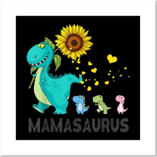 Mamasaurus Family Dinosaurs Sunflower Posters and Art